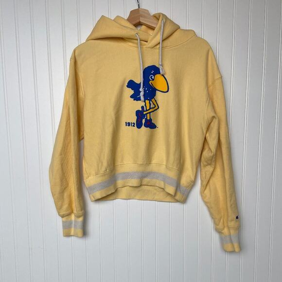 Champion Kansas Jayhawks Sweatshirt Women's S Yellow Vintage Wash Cropped - Picture 1 of 7
